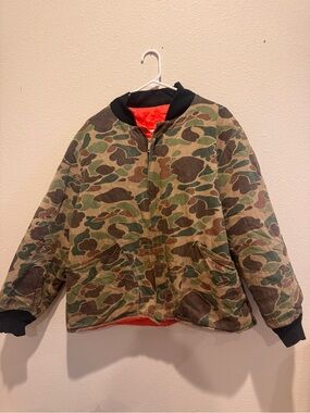 Camo Bomber Jacket with Orange Lining